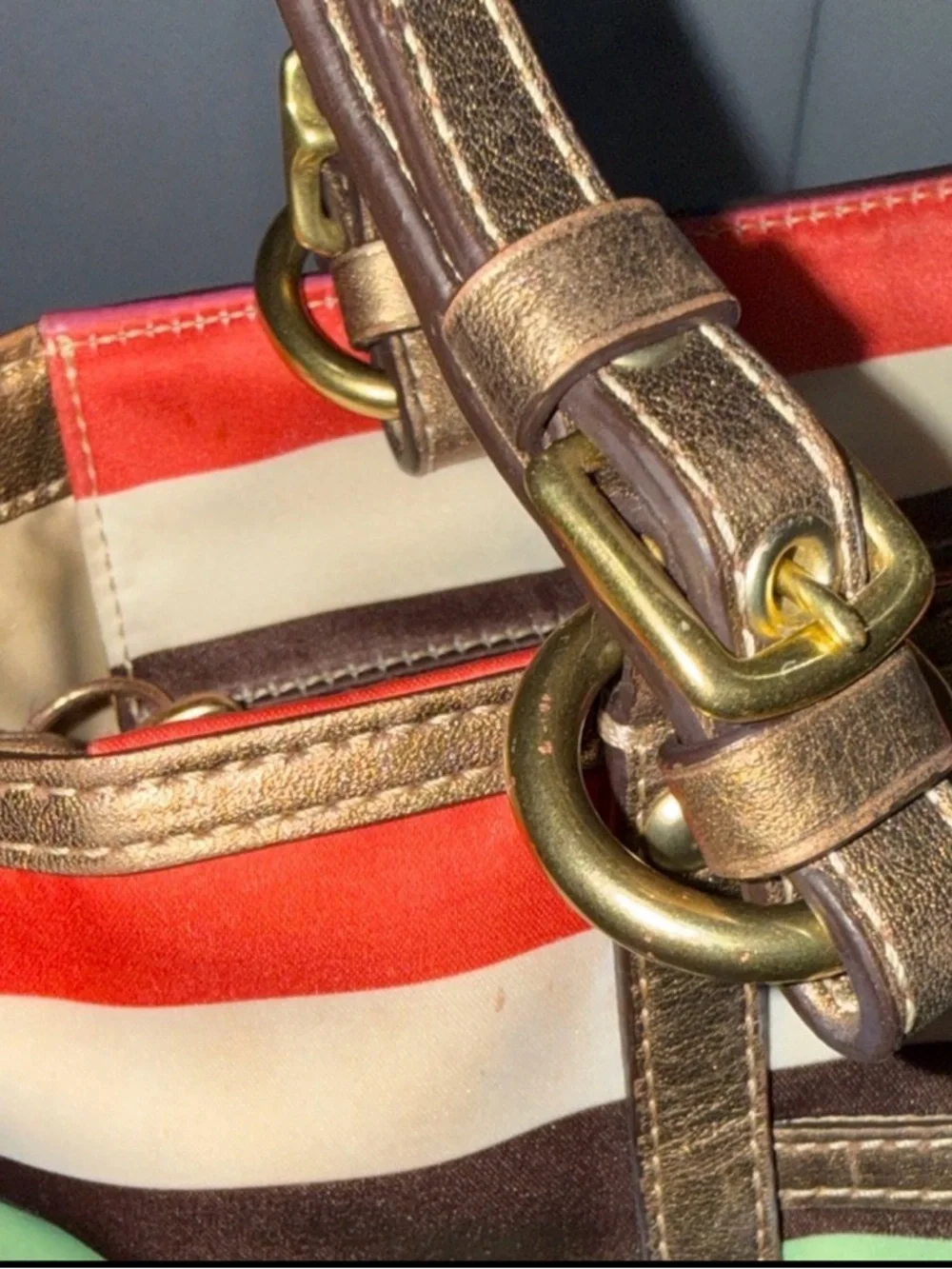 Coach Multicolor Stripe Tote with Gold Trim - Picture 3 of 8